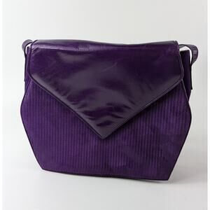 Bruno Magli Purple Purse Italian Leather Suede Gold Plum Shoulder Evening Bag